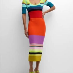 Christopher John Rodgers Colorful Striped Midi Dress